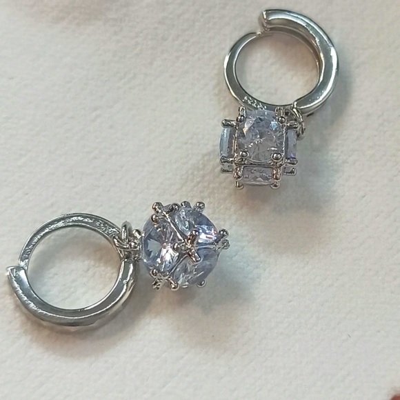 STERLING Silver Crystal Cage Hoop Earrings - Picture 4 of 6